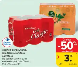 Carrefour Iced tea perzik, tonic, cola Classic of Zero Carrefour aanbieding
