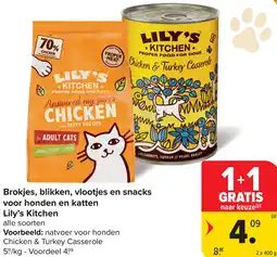 Carrefour Lily's Kitchen Brokjes, blikken, vlootjes en snacks voor honden en katten aanbieding