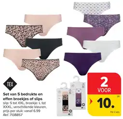 Carrefour Tex set van 5 bedrukte en effen broekjes of slips aanbieding