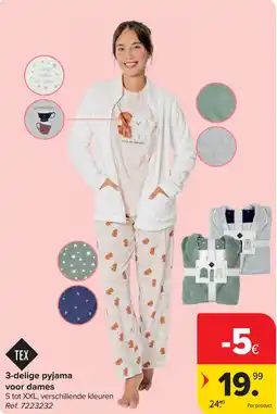 Carrefour Tex 3-delige pyjama voor dames aanbieding