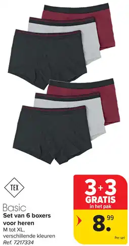 Carrefour Basic Set van 6 boxers voor heren aanbieding