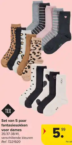 Carrefour Tex Set van 5 paar fantasiesokken voor dames aanbieding