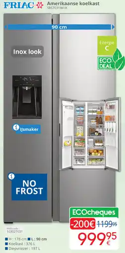 Eldi FRIAC Amerikaanse koelkast SBS7031IM-IX aanbieding