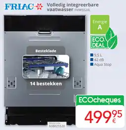Eldi FRIAC Volledig integreerbare vaatwasser FIVW5520L aanbieding