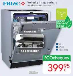 Eldi FRIAC Volledig integreerbare vaatwasser FIVW3001L aanbieding