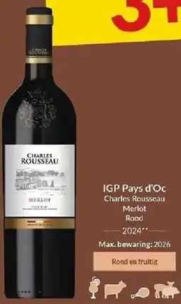 Intermarché IGP Pays d'Oc Charles Rousseau Merlot Rood aanbieding
