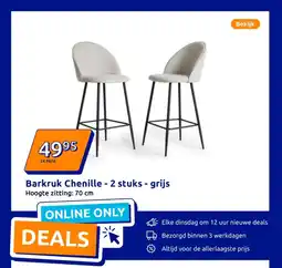 Action Barkruk Chenille - 2 stuks - grijs aanbieding