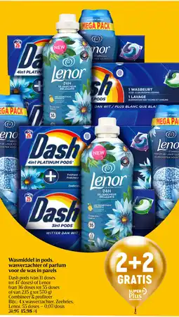 Delhaize Wasmiddel in pods, wasverzachter of parfum voor de was in parels aanbieding