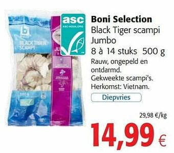 Colruyt Boni selection black tiger scampi jumbo aanbieding