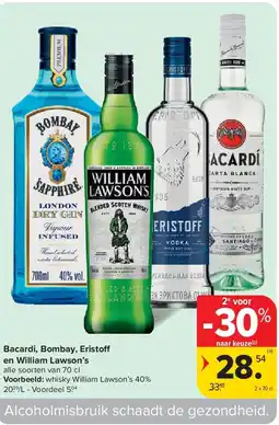 Carrefour Bacardi, Bombay, Eristo en William Lawson’s aanbieding