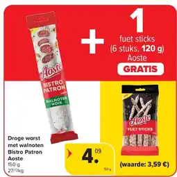 Carrefour Droge worst met walnoten Bistro Patron Aoste aanbieding