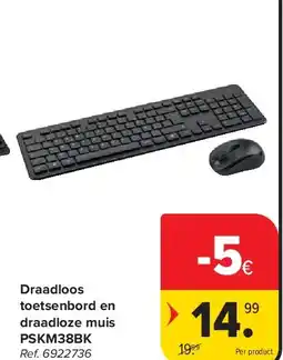 Carrefour Draadloos toetsenbord en draadloze muis PSKM38BK aanbieding