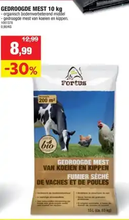 Hubo Fortus gedroogde mest van koeien en kippen 10kg aanbieding
