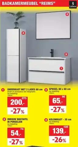 Hubo Lafiness Reims wastafel inbouw 80cm porselein aanbieding