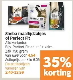 Albert Heijn Sheba maaltijdzakjes of Perfect Fit aanbieding
