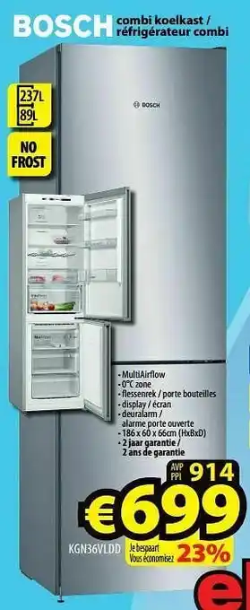 ElectroStock Bosch combi koelkast - réfrigérateur combi kgn36vldd aanbieding