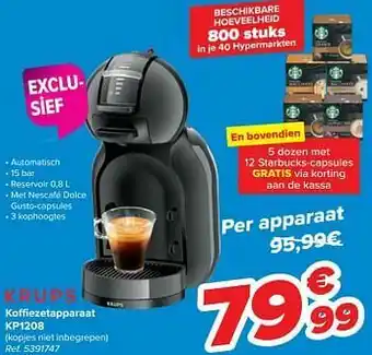 Carrefour Krups koffiezetapparaat kp1208 aanbieding