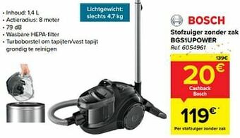 Carrefour Bosch stofzuiger zonder zak bgs1upower aanbieding