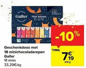 Carrefour Geschenkdoos met 18 minichocoladerepen galler aanbieding
