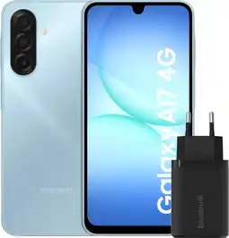 Coolblue Samsung Galaxy A17 128GB Blauw 4G + BlueBuilt Oplader met Usb C Poort 30W Zwart aanbieding