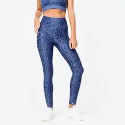 Decathlon Fitnesslegging met hoge taille voor dames luipaardprint blauw aanbieding