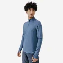 Decathlon Warm hardloopshirt met rits en lange mouwen voor heren Run 100 Warm blauw aanbieding