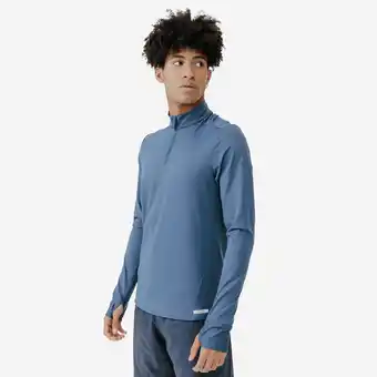 Decathlon Warm hardloopshirt met rits en lange mouwen voor heren Run 100 Warm blauw aanbieding