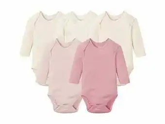 Lidl LUPILU® Set van 5 biokatoenen body’s met lange mouwen (62/68, beige/roze) aanbieding