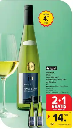 Carrefour Frankrijk Elzas Jean Murbach Pinot Blanc, Pinot Gris en Riesling aanbieding