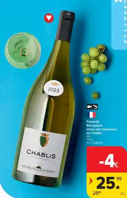 Carrefour Frankrijk Bourgogne Union des Vignerons de Chablis aanbieding