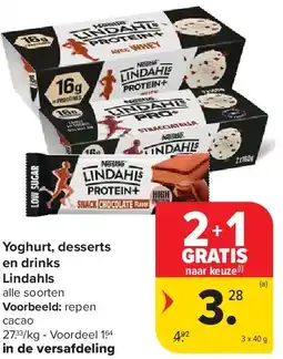 Carrefour Yoghurt, desserts en drinks Lindahls aanbieding
