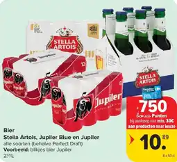 Carrefour Bier Stella Artois, Jupiler Blue en Jupiler aanbieding