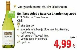 Colruyt Emiliana adobe reserva chardonnay 2020 d.o. valle de casablanca chili aanbieding