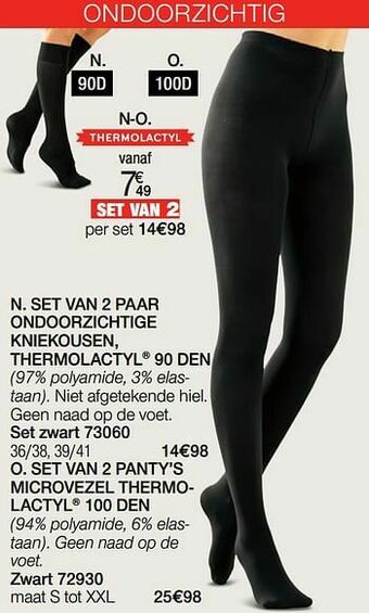 Damart Set van 2 paar ondoorzichtige kniekousen thermolactyl 90 den aanbieding