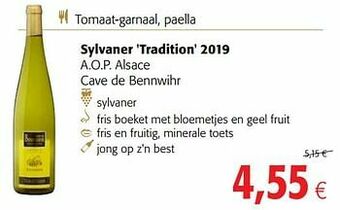 Colruyt Sylvaner tradition 2019 a.o.p. alsace cave de bennwihr aanbieding