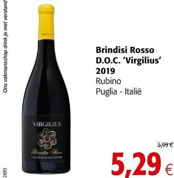 Colruyt Brindisi rosso d.o.c. virgilius 2019 rubino puglia - italië aanbieding