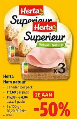 Lidl Herta Ham natuur aanbieding