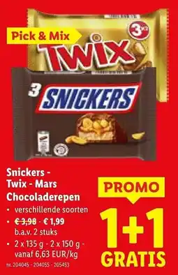 Lidl Snickers, Twix, Mars Chocoladerepen aanbieding