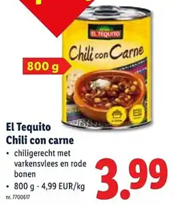 Lidl El Tequito Chili con carne aanbieding