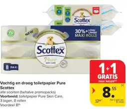 Carrefour Market Vochtig en droog toiletpapier Pure Scottex aanbieding
