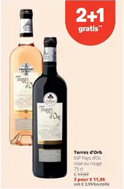 Spar Terres d'Orb IGP Pays d'Oc rosé ou rouge aanbieding