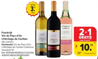 Carrefour Market Frankrijk Vin de Pays d'Oc L'Héritage de Carillan aanbieding