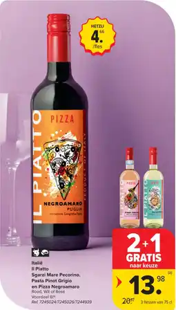 Carrefour Market Italië Il Piatto Sgarzi Mare Pecorino, Pasta Pinot Grigio en Pizza Negroamaro aanbieding