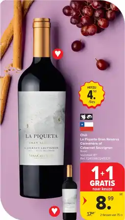 Carrefour Market Chili La Piqueta Gran Reserva Carménère of Cabernet Sauvignon aanbieding