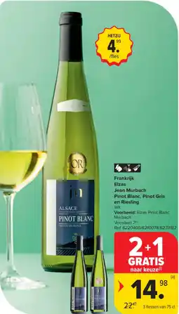 Carrefour Market Frankrijk Elzas Jean Murbach Pinot Blanc, Pinot Gris en Riesling aanbieding