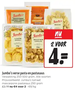 Jumbo Jumbo's Verse Pasta en Pastasaus aanbieding