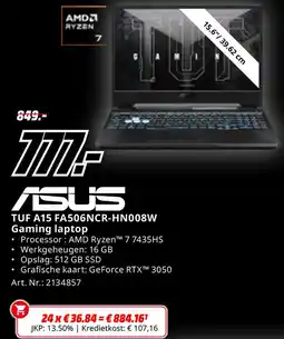 MediaMarkt AMD RYZEN TUF A15 FA506NCR-HN008W Gaming laptop aanbieding