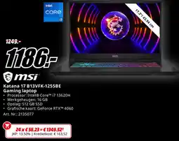 MediaMarkt Msi Katana 17 B13VFK-1255BE Gaming laptop aanbieding