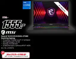 MediaMarkt Msi Sword 16 HX B14VGKG-275BE Gaming laptop aanbieding