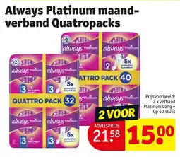 Kruidvat Always Platinum maandverband Quatropacks aanbieding